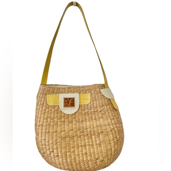 EF by IT Handbags - Woven Straw Shoulder Bag with Yellow Trim summer /spring